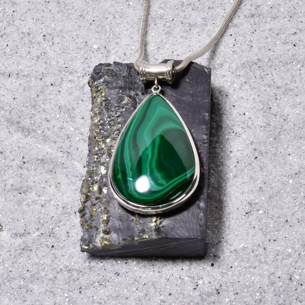 Malachit Anhänger, 925er Silber, Edelsteinanhänger (14056)