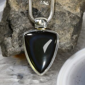 Regenbogen Obsidian Anhänger, 925er Silber, Edelsteinanhänger (15649), mit Mondstein
