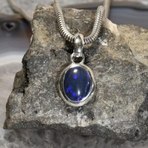 Schwarz Opal Anhänger, 925 Silber, Edelsteinanhänger (15776)