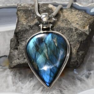 Labradorit Anhänger, 925er Silber, Edelsteinanhänger (15974), mit Mondstein