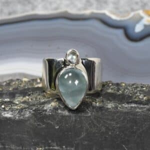 Aquamarin Ring, 925er Silber, Edelsteinring (24086), mit Mondstein