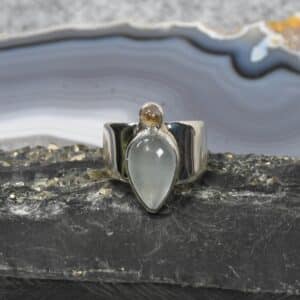 Aquamarin Ring, 925er Silber, Edelsteinring (24087), mit Mondstein