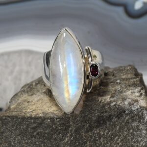 Mondstein Ring, 925er Silber, Edelsteinring (24119), mit Turmalin