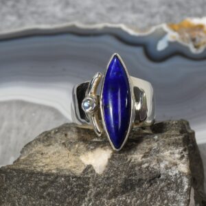 Lapislazuli Ring, 925er Silber, Edelsteinring (24135), mit Mondstein