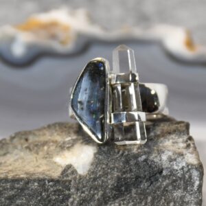 Honduras Opal Ring, 925er Silber, Edelsteinring (24176), mit Bergkristall