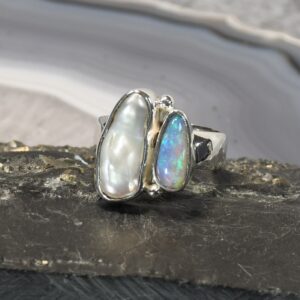 Edelopal Ring, 925er Silber, Edelsteinring (24225), mit Biwaperle