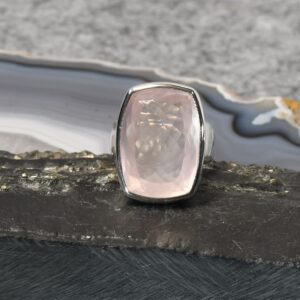 Rosenquarz Ring, 925er Silber, Edelsteinring (24246), AAA-Qualität