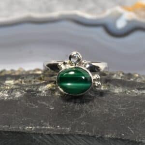 Malachit Ring, 925er Silber, Edelsteinring (24263), mit Mondstein