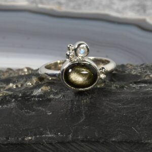 Gold Obsidian Ring, 925er Silber, Edelsteinring (24413), mit Mondstein