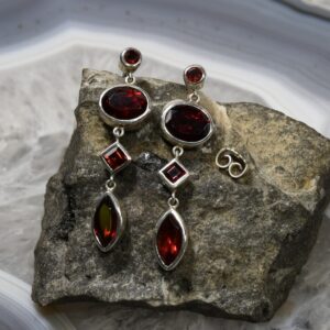 Granat Ohrring, 925er Silber, Edelstein Ohrringe (30050), Edelsteinschmuck