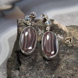 Botswana Achat Ohrring, 925er Silber, Edelstein Ohrringe (30088), mit Mondstein