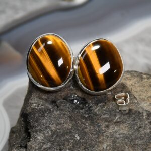 Tigerauge Ohrring, 925er Silber, Edelstein Ohrringe (30090)