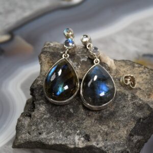 Labradorit Ohrring, 925er Silber, Edelstein Ohrringe (30092), mit Mondstein