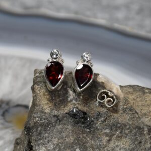 Granat Ohrring, 925er Silber, Edelstein Ohrringe (30104), mit Mondstein