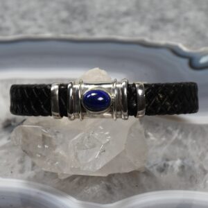 Lapislazuli Armband, 925er Silber, Edelsteinarmband (A714), geflochtenes Leder