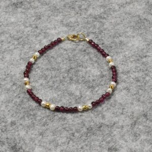 Granat Armband, Edelstein Armband (A727), 925er Silber, vergoldet, mit Perle