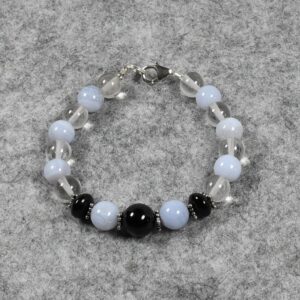 Chalcedon Armband, Edelstein Armband (A748), 925er Silber, mit Hypersthen und Bergkristall