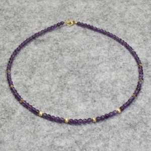 Amethyst Halskette, 925er Silber, vergoldet, Edelsteinhalskette (K2337)