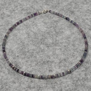 Regenbogenfluorit Halskette, 925er Silber, Edelsteinhalskette (K2358), Edelsteinschmuck